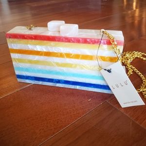 Lulu Rainbow Stripe Acrylic Crossbody Hard Side Purse NWT
